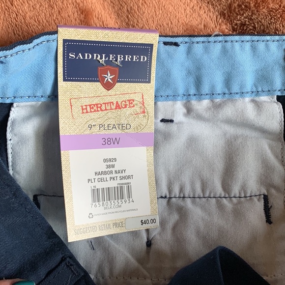 Saddlebred Mens Casual Blue Shorts Size 38 Pleated Front Zipup Pockets Cotton - Picture 2 of 6